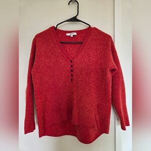 Womens Madewell Size S Cozy Red Orange V-Neck Button-Detail Women's Sweater